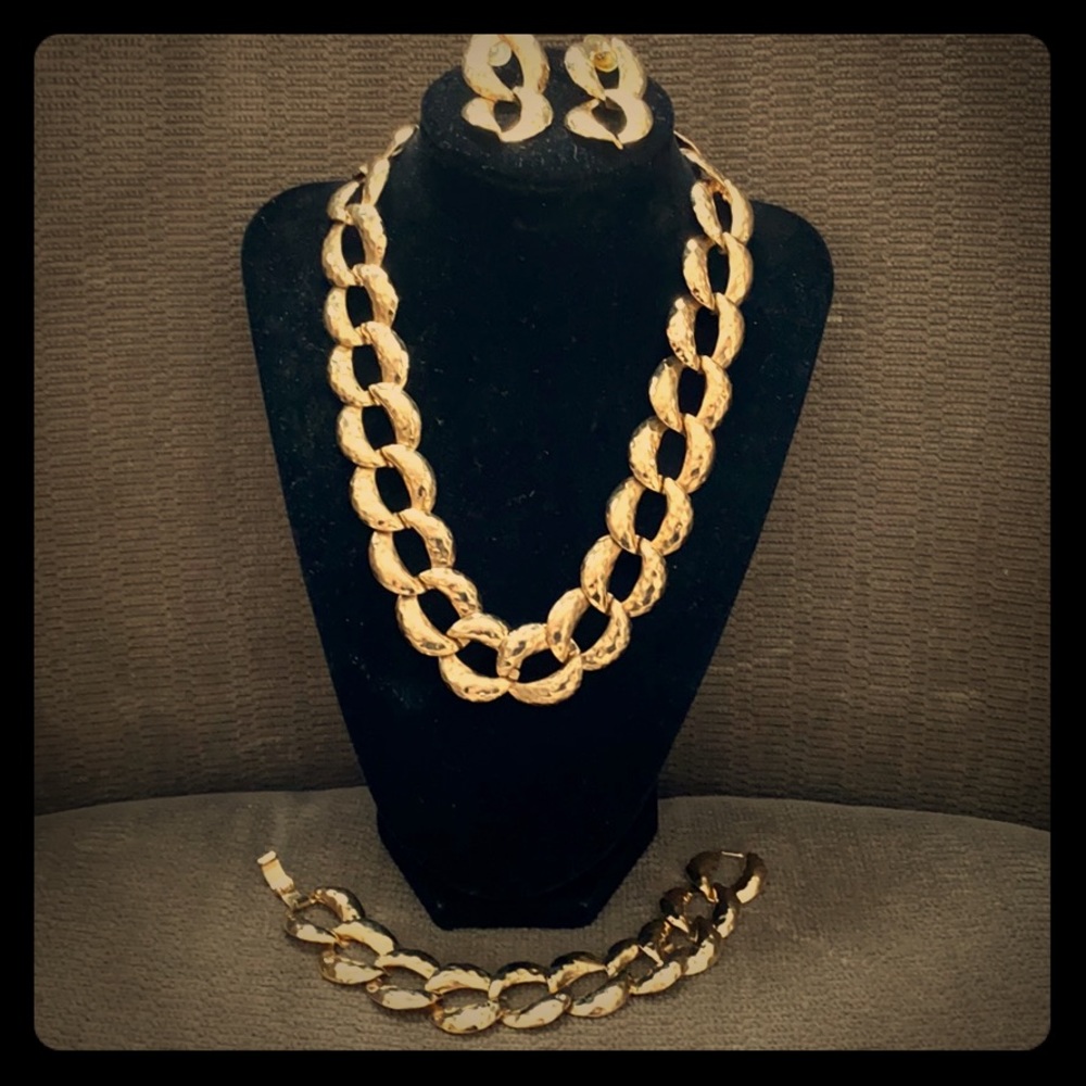Vintage Hammered Necklace, Bracelet and Earrings